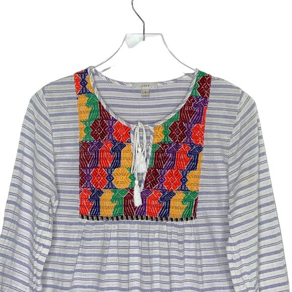J Crew S Womens Embroidered Striped Tunic Top Dress Breathable 100% Cotton - Picture 4 of 8